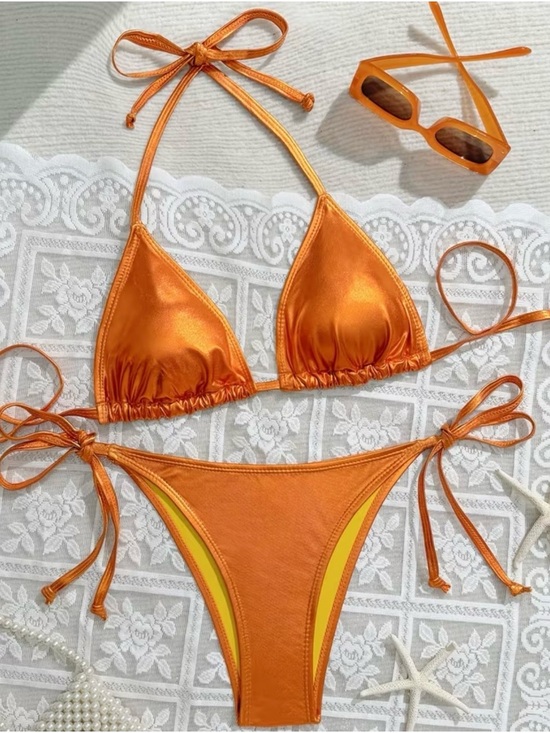 Pretty Woman Boutique Other - Shimmering Orange Triangle Halter Side Tie Bikini Set